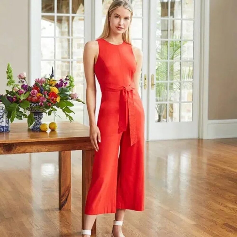 Antonio Melani Adelaide Linen Blend Jumpsuit in Chili Red 0